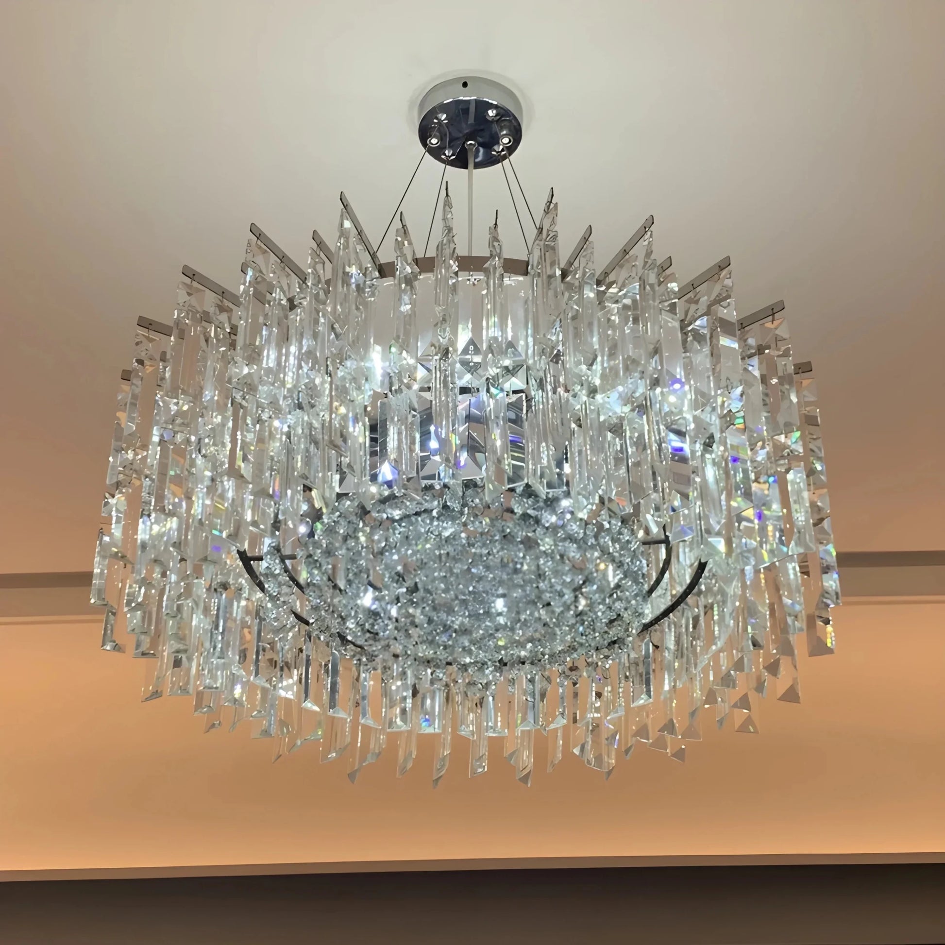 Chrome Silver Stylish Round Crystal Chandelier Modern Ceiling Pendant Light For Living Room/ Bedroom-Nobipets