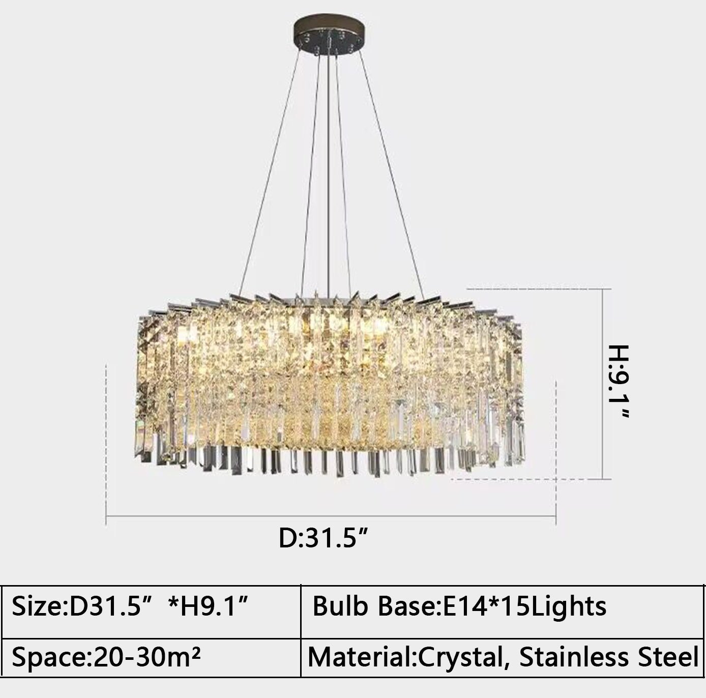 Chrome Silver Stylish Round Crystal Chandelier Modern Ceiling Pendant Light For Living Room/ Bedroom-Nobipets