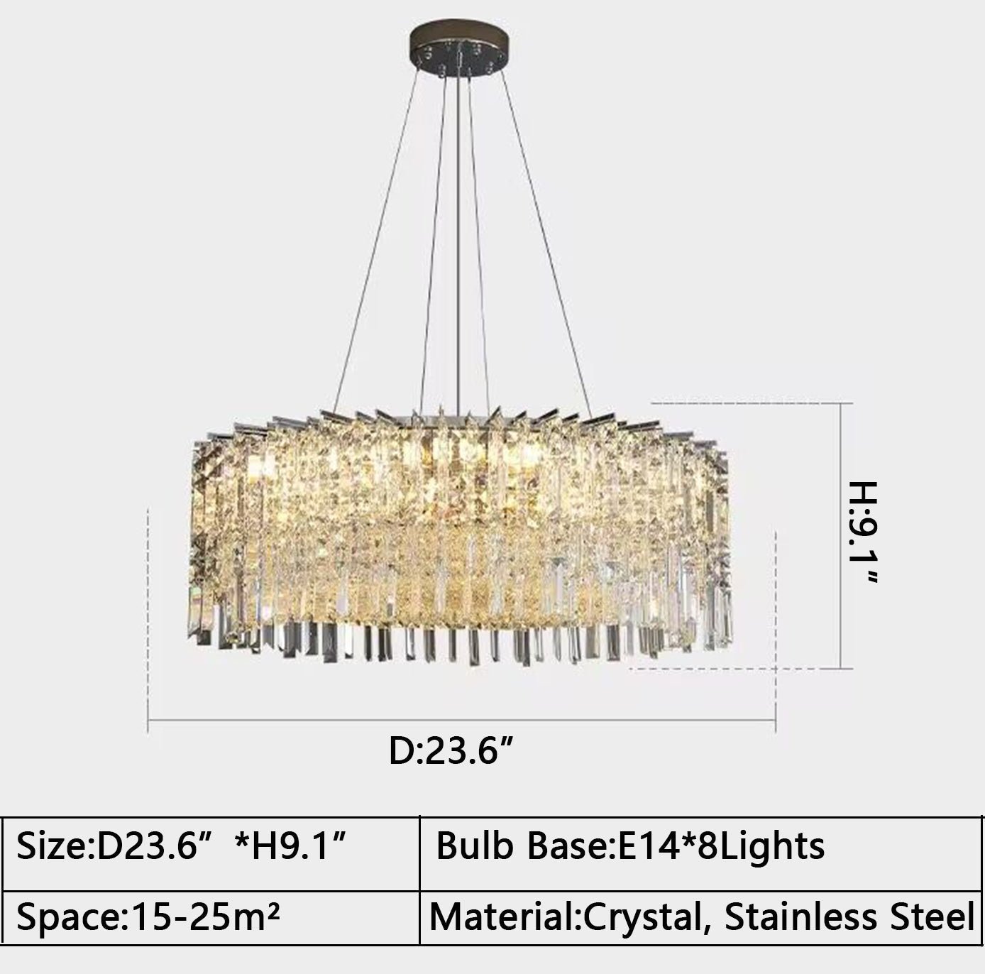 Chrome Silver Stylish Round Crystal Chandelier Modern Ceiling Pendant Light For Living Room/ Bedroom-Nobipets