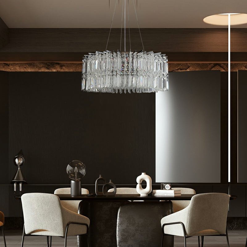 Chrome Silver Stylish Round Crystal Chandelier Modern Ceiling Pendant Light For Living Room/ Bedroom-Nobipets