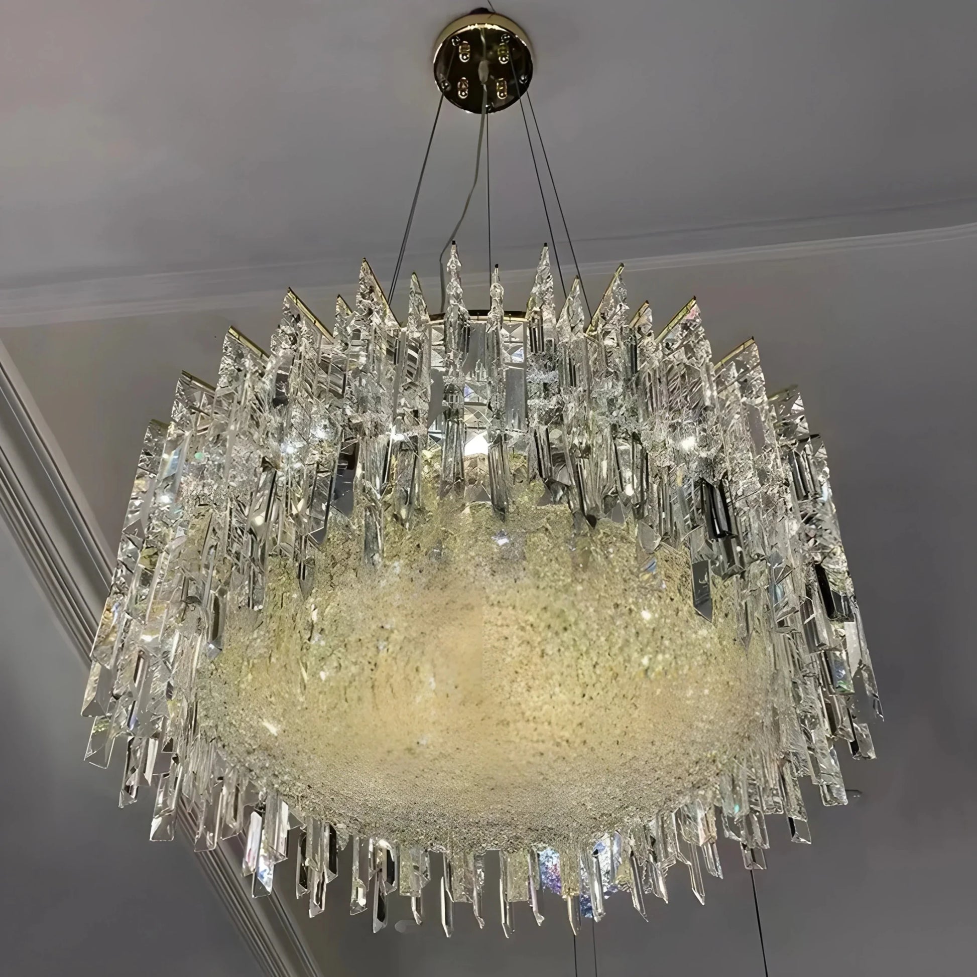 Chrome Silver Stylish Round Crystal Chandelier Modern Ceiling Pendant Light For Living Room/ Bedroom-Nobipets