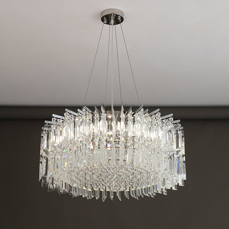 Chrome Silver Stylish Round Crystal Chandelier Modern Ceiling Pendant Light For Living Room/ Bedroom-Nobipets