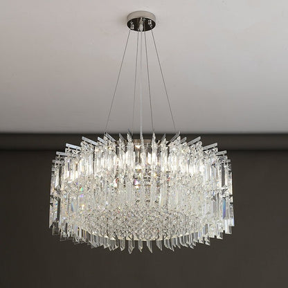 Chrome Silver Stylish Round Crystal Chandelier Modern Ceiling Pendant Light For Living Room/ Bedroom-Nobipets