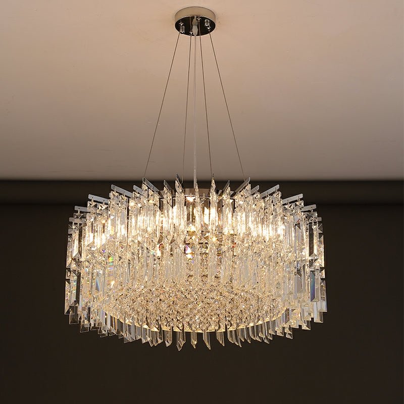 Chrome Silver Stylish Round Crystal Chandelier Modern Ceiling Pendant Light For Living Room/ Bedroom-Nobipets