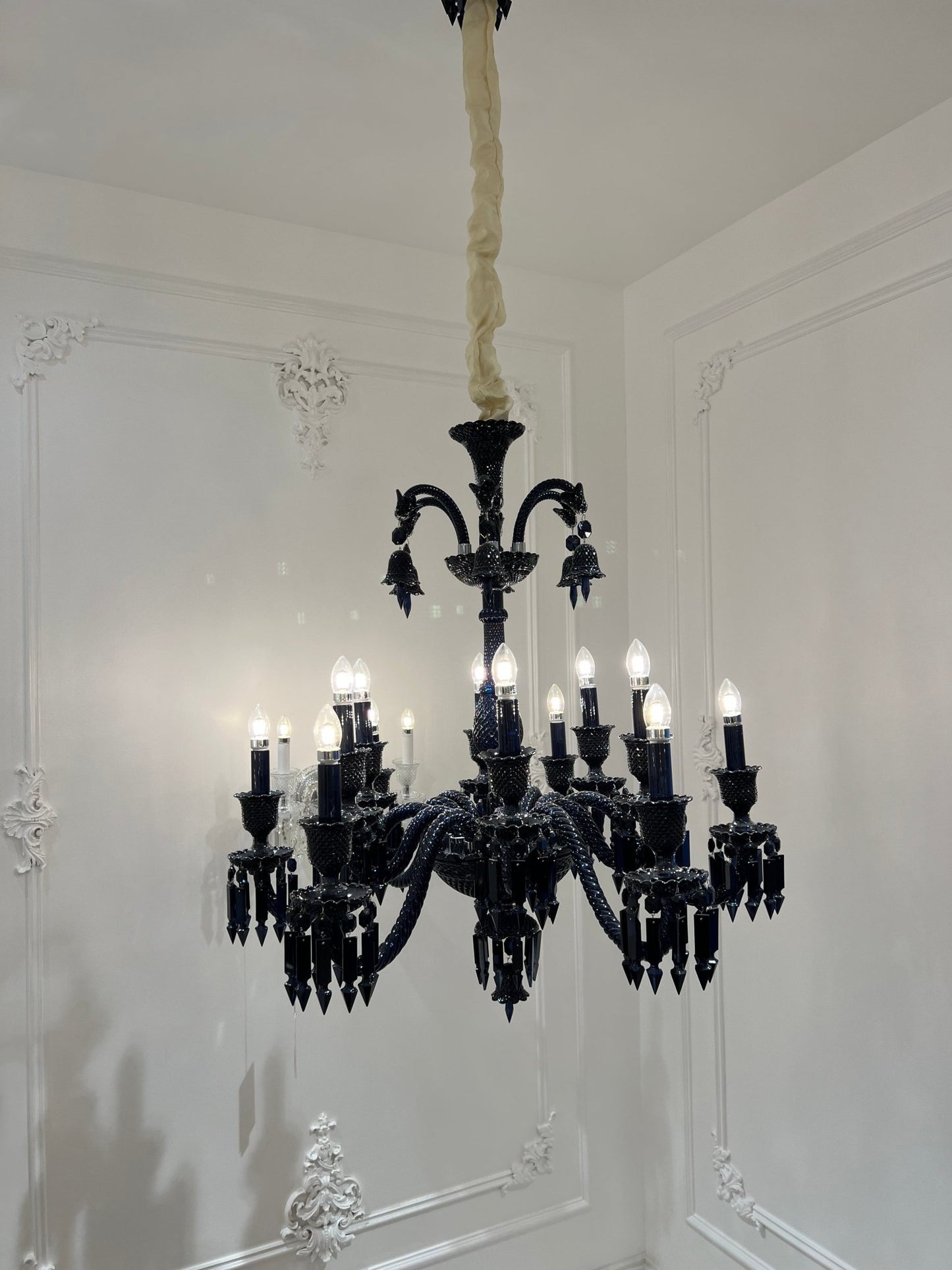 Classic Black Candle Style Chandelier Crystal Ceiling Pendant Lighting Fixture For Living/ Bedroom-Nobipets