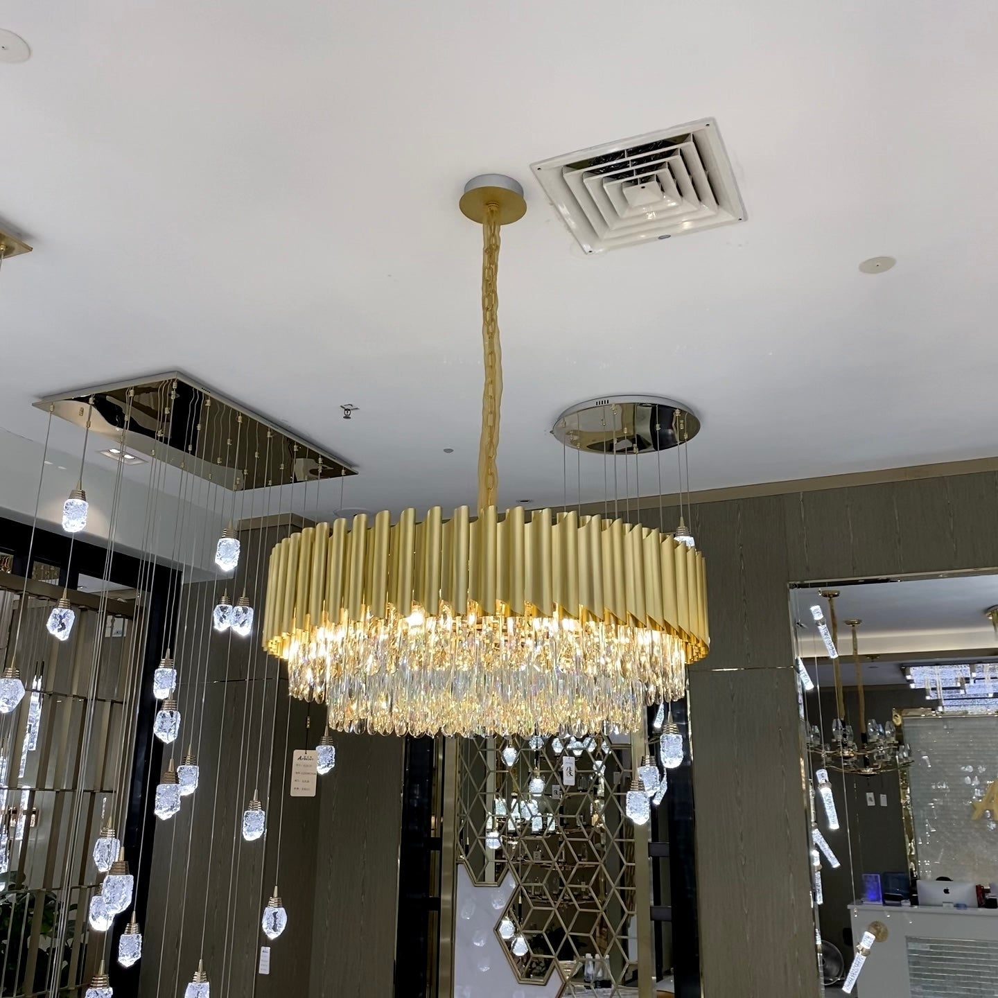 Classic Modern Round/Rectangle Crystal Chandelier in Gold Finish for Living/Dining Room-Nobipets