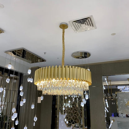 Classic Modern Round/Rectangle Crystal Chandelier in Gold Finish for Living/Dining Room-Nobipets