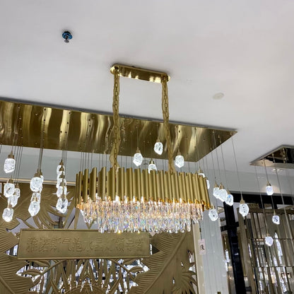 Classic Modern Round/Rectangle Crystal Chandelier in Gold Finish for Living/Dining Room-Nobipets
