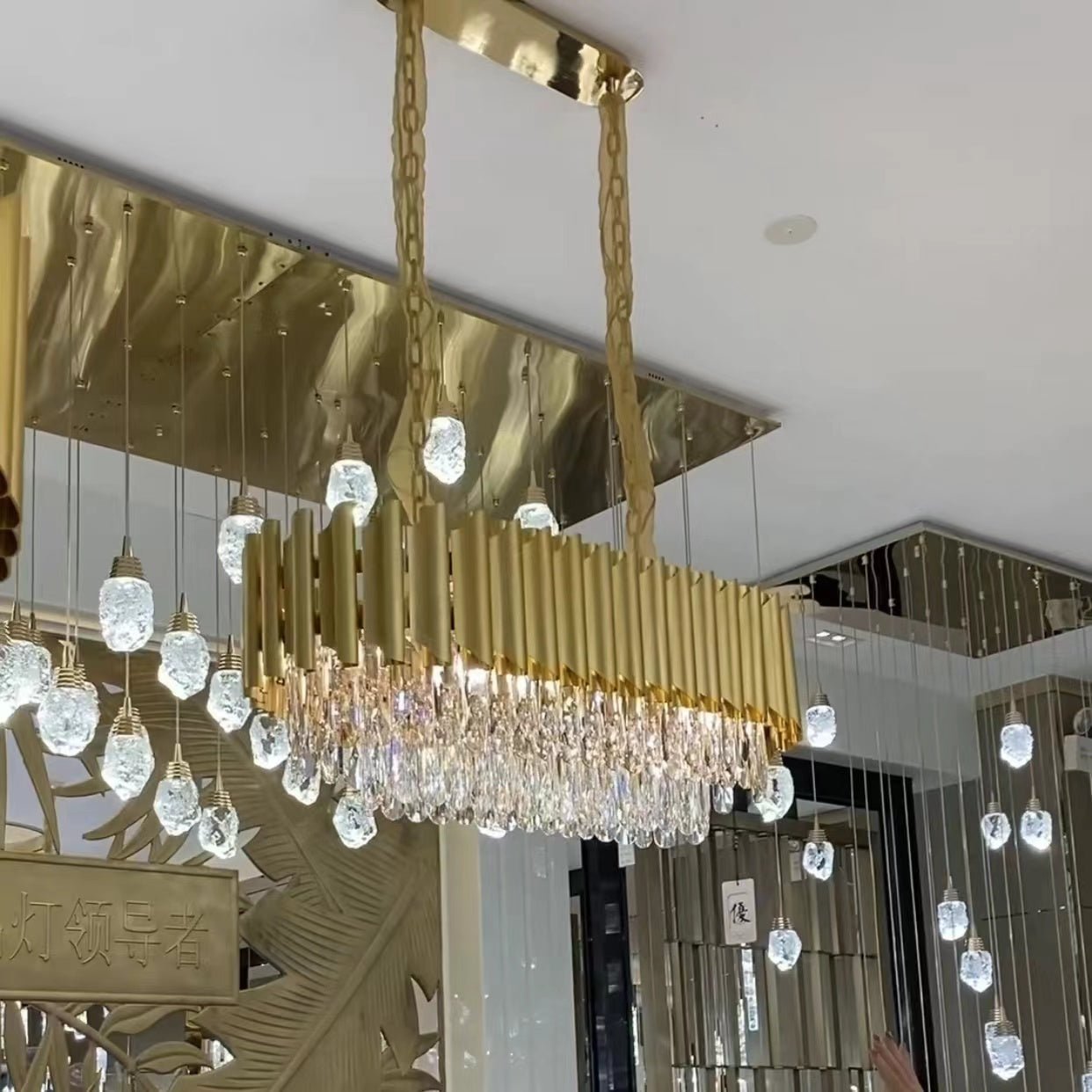 Classic Modern Round/Rectangle Crystal Chandelier in Gold Finish for Living/Dining Room-Nobipets