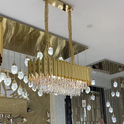 Classic Modern Round/Rectangle Crystal Chandelier in Gold Finish for Living/Dining Room-Nobipets