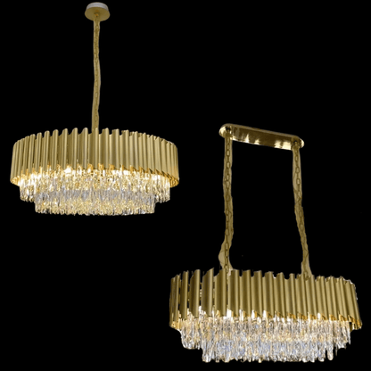 Classic Modern Round/Rectangle Crystal Chandelier in Gold Finish for Living/Dining Room-Nobipets