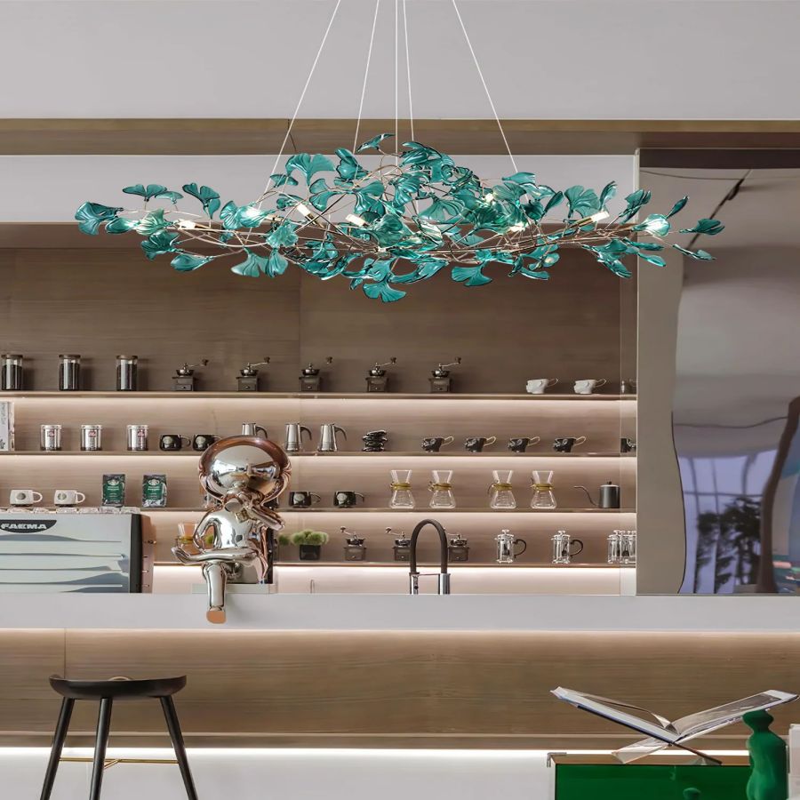 Colorful Glass Ginkgo Leaf Chandelier-Nobipets