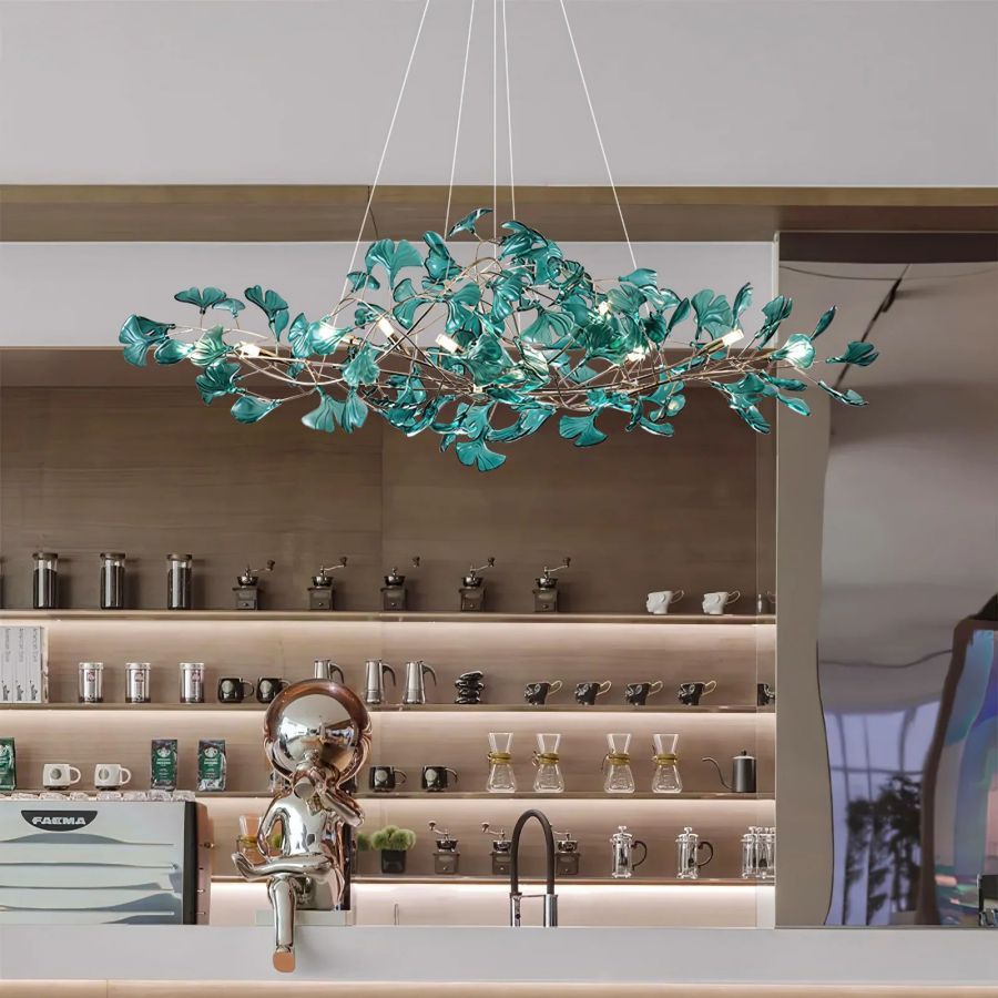 Colorful Glass Ginkgo Leaf Chandelier-Nobipets
