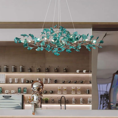 Colorful Glass Ginkgo Leaf Chandelier-Nobipets