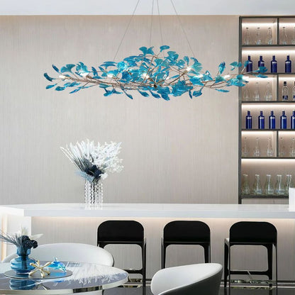 Colorful Glass Ginkgo Leaf Chandelier-Nobipets