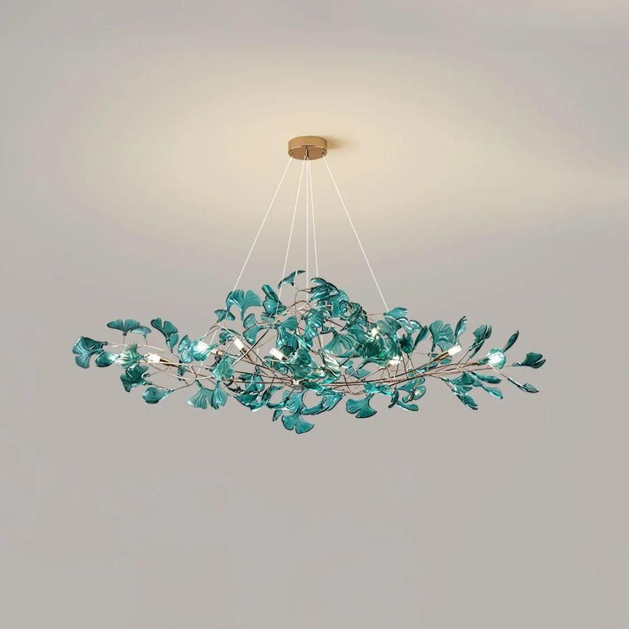 Colorful Glass Ginkgo Leaf Chandelier-Nobipets
