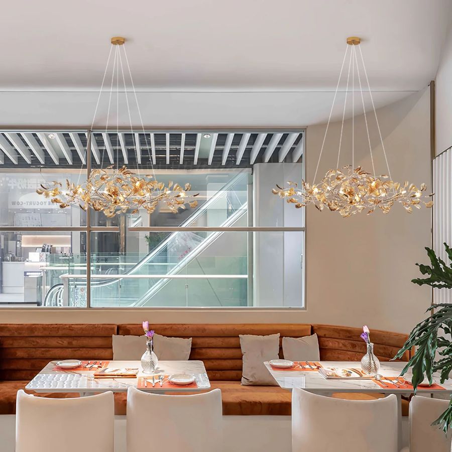 Colorful Glass Ginkgo Leaf Chandelier-Nobipets