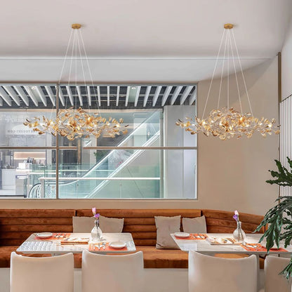 Colorful Glass Ginkgo Leaf Chandelier-Nobipets