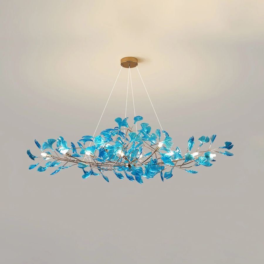 Colorful Glass Ginkgo Leaf Chandelier-Nobipets
