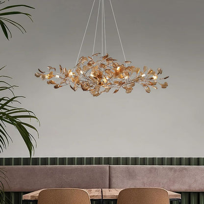 Colorful Glass Ginkgo Leaf Chandelier-Nobipets