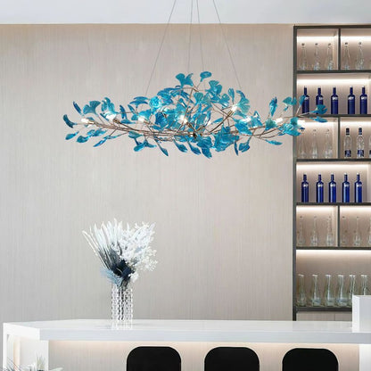 Colorful Glass Ginkgo Leaf Chandelier-Nobipets