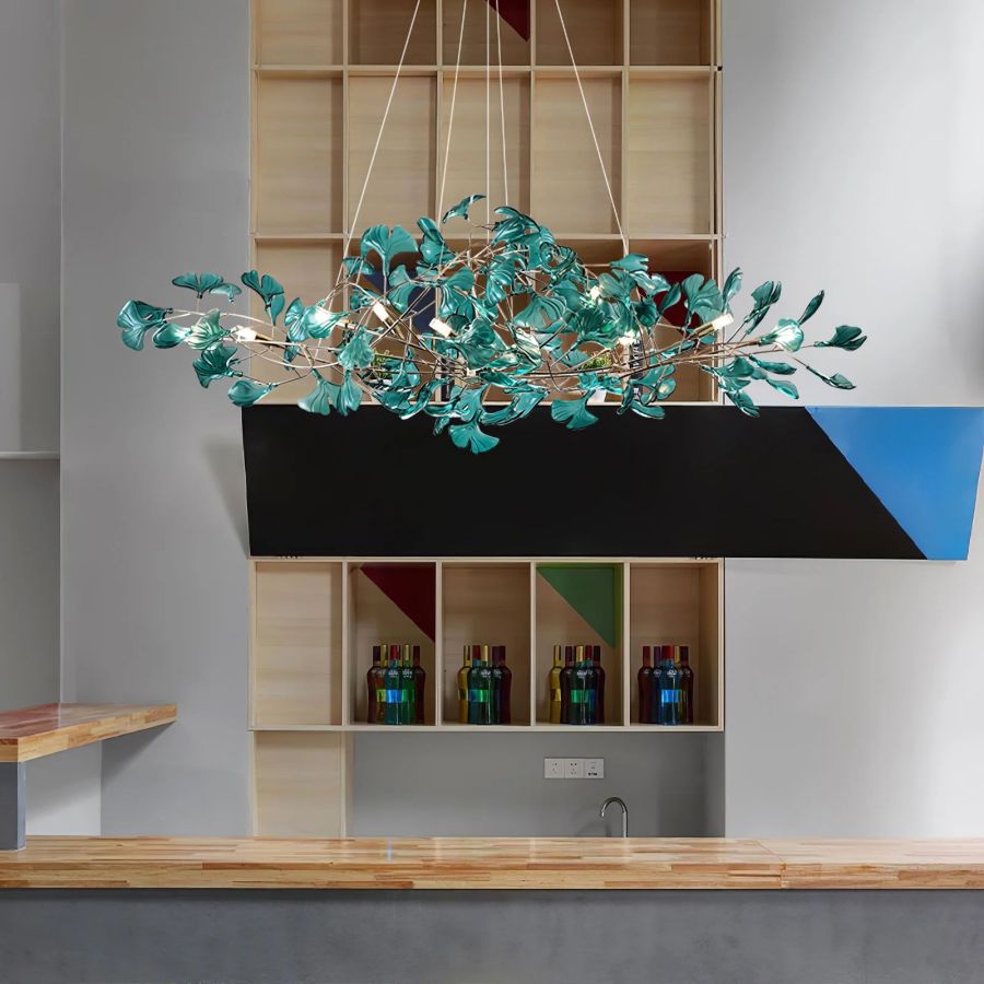 Colorful Glass Ginkgo Leaf Chandelier-Nobipets