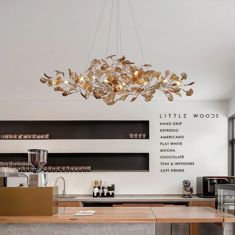 Colorful Glass Ginkgo Leaf Chandelier-Nobipets