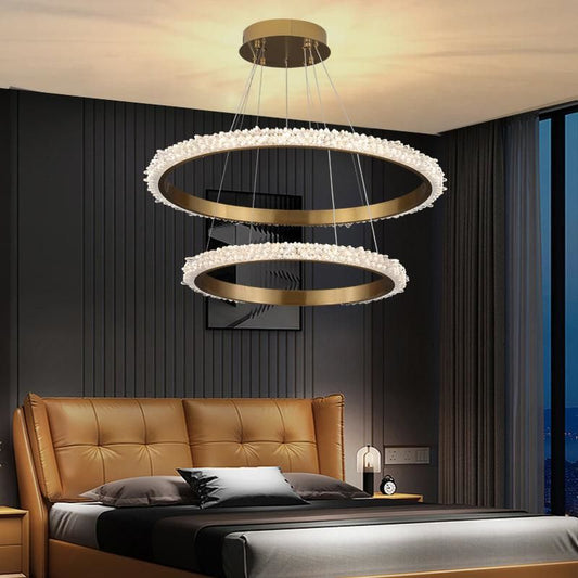 Contemporary K9 Crystal Halo Circle Foyer Chandelier-Nobipets