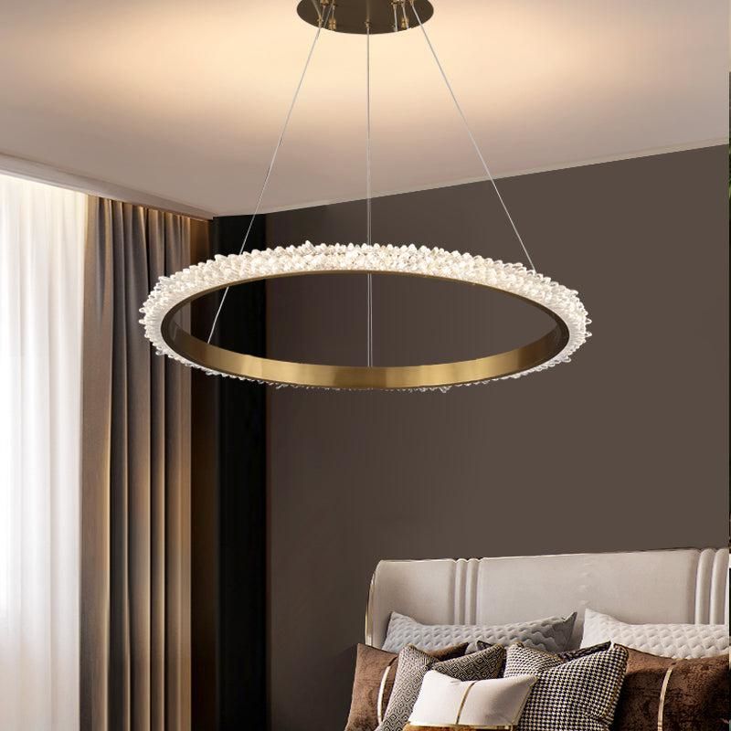Contemporary K9 Crystal Halo Circle Foyer Chandelier-Nobipets