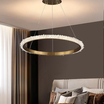 Contemporary K9 Crystal Halo Circle Foyer Chandelier-Nobipets