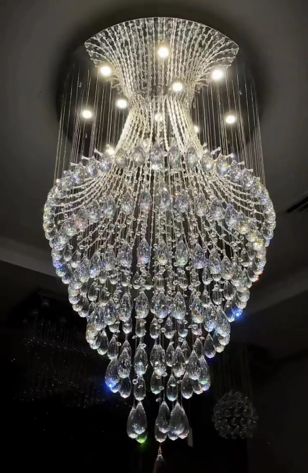 Crystal Raindrop Tiers Floating Chandelier For Foyer/Entryway/Staircase-Nobipets
