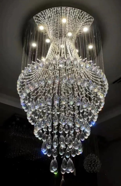Crystal Raindrop Tiers Floating Chandelier For Foyer/Entryway/Staircase-Nobipets