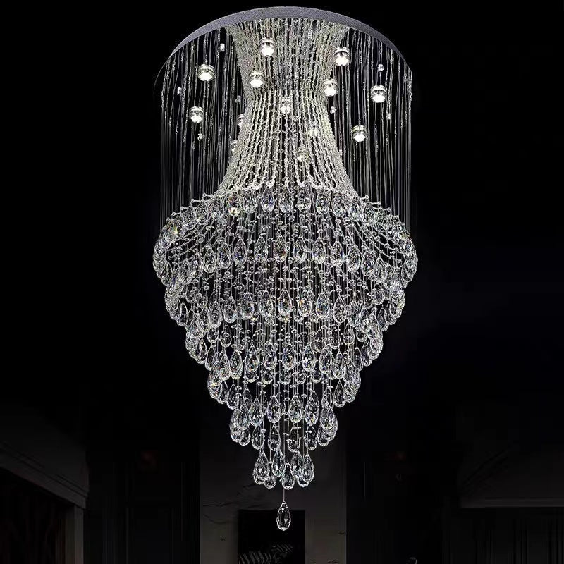 Crystal Raindrop Tiers Floating Chandelier For Foyer/Entryway/Staircase-Nobipets