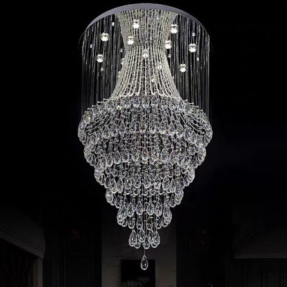 Crystal Raindrop Tiers Floating Chandelier For Foyer/Entryway/Staircase-Nobipets