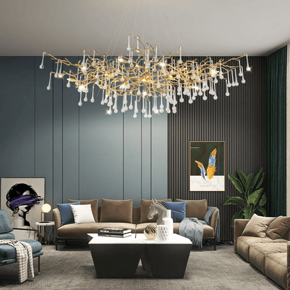 Crystal Teardrop Brass Branch Chandelier-Nobipets