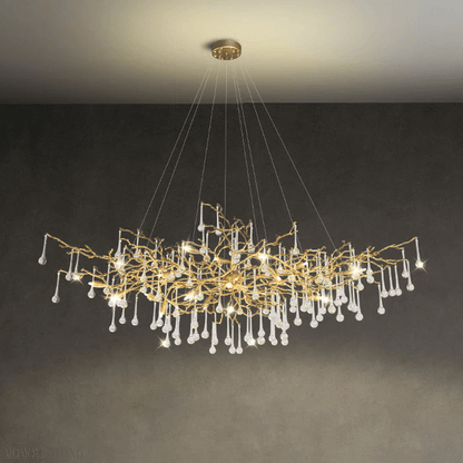 Crystal Teardrop Brass Branch Chandelier-Nobipets
