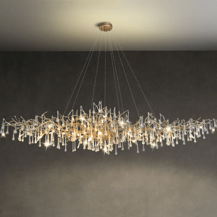 Crystal Teardrop Brass Branch Chandelier-Nobipets
