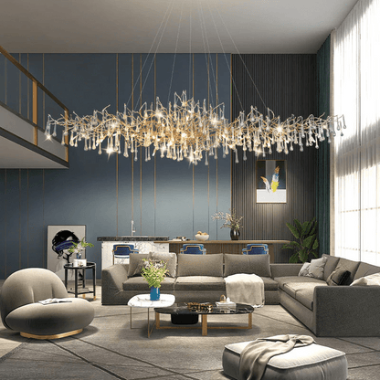 Crystal Teardrop Brass Branch Chandelier-Nobipets