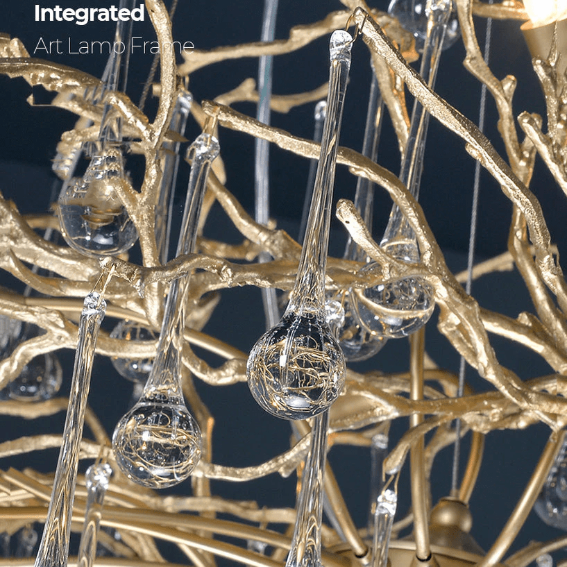 Crystal Teardrop Brass Branch Chandelier-Nobipets