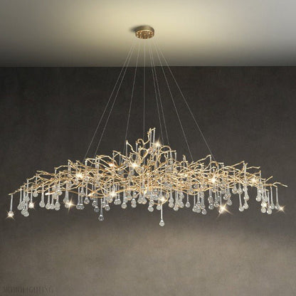 Crystal Teardrop Brass Branch Chandelier-Nobipets