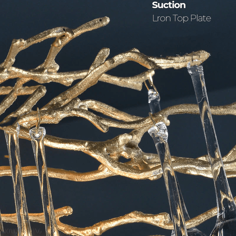 Crystal Teardrop Brass Branch Chandelier-Nobipets
