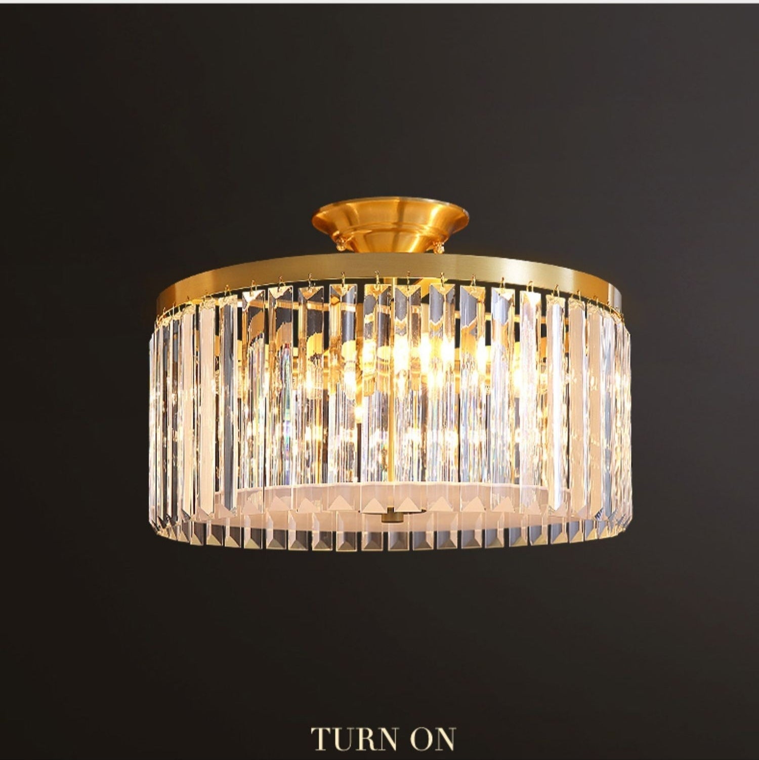 D16" LED Decorative Round Ceiling Lighting Fixture Mini Living/ Bedroom Gold Flush Mount Crystal Chandelier-Nobipets