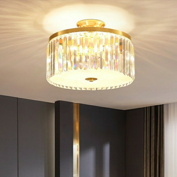 D16" LED Decorative Round Ceiling Lighting Fixture Mini Living/ Bedroom Gold Flush Mount Crystal Chandelier-Nobipets