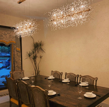 Dandelion Crystal Chandelier Light Firefly/ Glowworm Hanging Lamp Pendant For Rectangle Dining Room-Nobipets