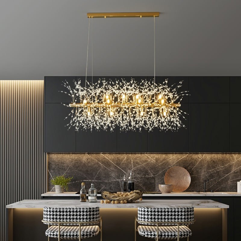 Dandelion Crystal Chandelier Light Firefly/ Glowworm Hanging Lamp Pendant For Rectangle Dining Room-Nobipets