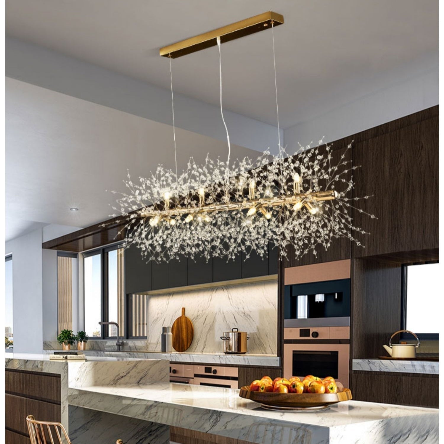 Dandelion Crystal Chandelier Light Firefly/ Glowworm Hanging Lamp Pendant For Rectangle Dining Room-Nobipets