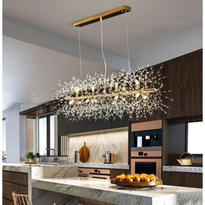 Dandelion Crystal Chandelier Light Firefly/ Glowworm Hanging Lamp Pendant For Rectangle Dining Room-Nobipets