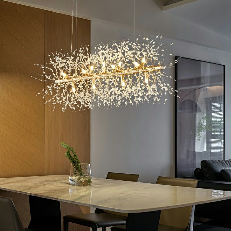 Dandelion Crystal Chandelier Light Firefly/ Glowworm Hanging Lamp Pendant For Rectangle Dining Room-Nobipets