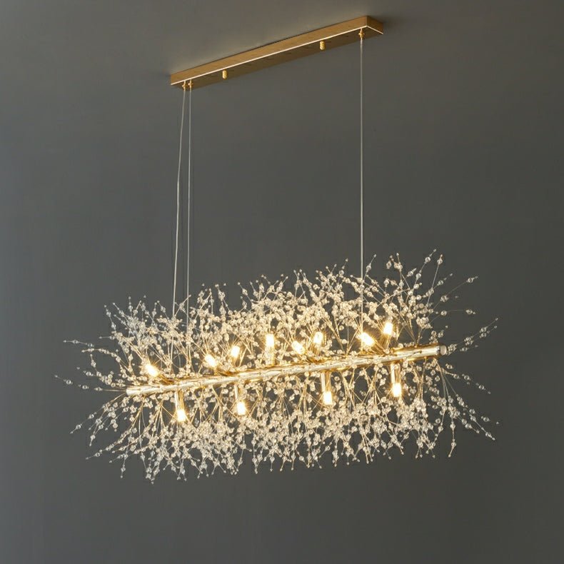 Dandelion Crystal Chandelier Light Firefly/ Glowworm Hanging Lamp Pendant For Rectangle Dining Room-Nobipets