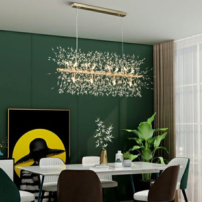 Dandelion Crystal Chandelier Light Firefly/ Glowworm Hanging Lamp Pendant For Rectangle Dining Room-Nobipets